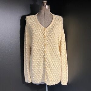 Vintage British Vogue Eyelet Lace Cardigan Sweater with Gold Metallic Thread